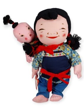 Vintage Micale Michael Lee Mama Cloth Doll with Baby Hong Kong Artist Signed
